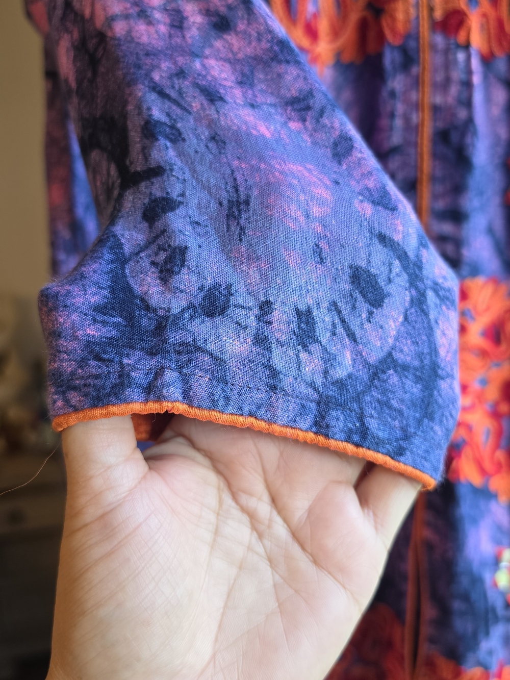 Embroidered Long Tunic in Purple and Orange Made In India 100% Cotton Size 44 - Picture 8 of 16